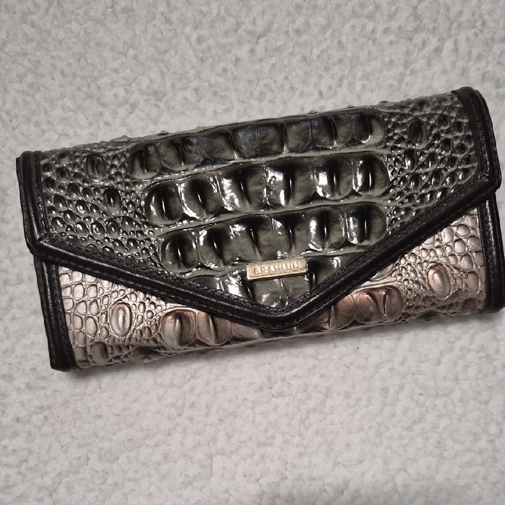 Brahmin Black and Gray Croc-Embossed Clutch
